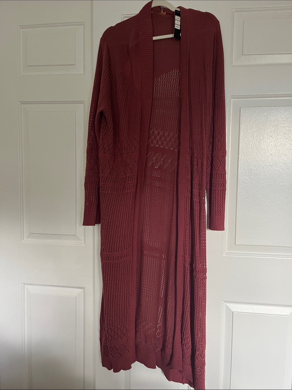 Beldini Long Open-Knit Duster Cardigan Dress - Rose